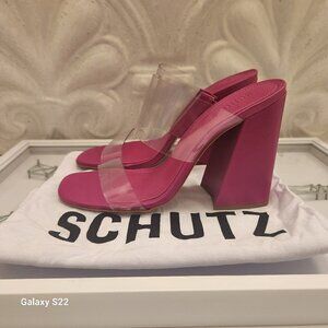Schutz Pink Leather Block Heels. NWT. Size 8.5